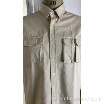 Chemise homme 100% coton à manches courtes unie à double poche